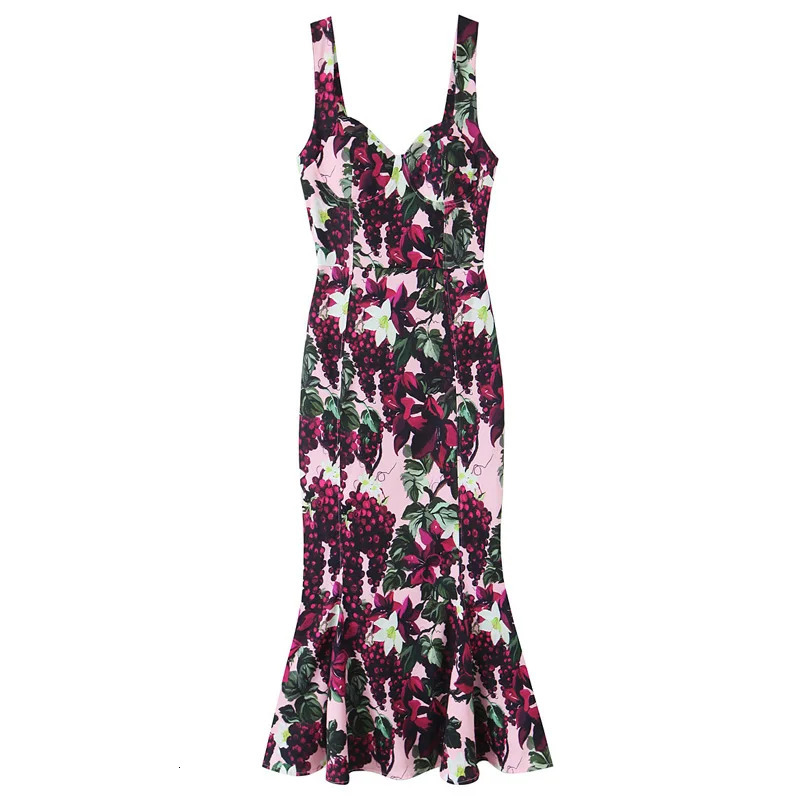 TRAF Womens Print Slip Dresses Summer Elegant Party Evening Fruit Sleeveless Backless Vestidos Floral 250520