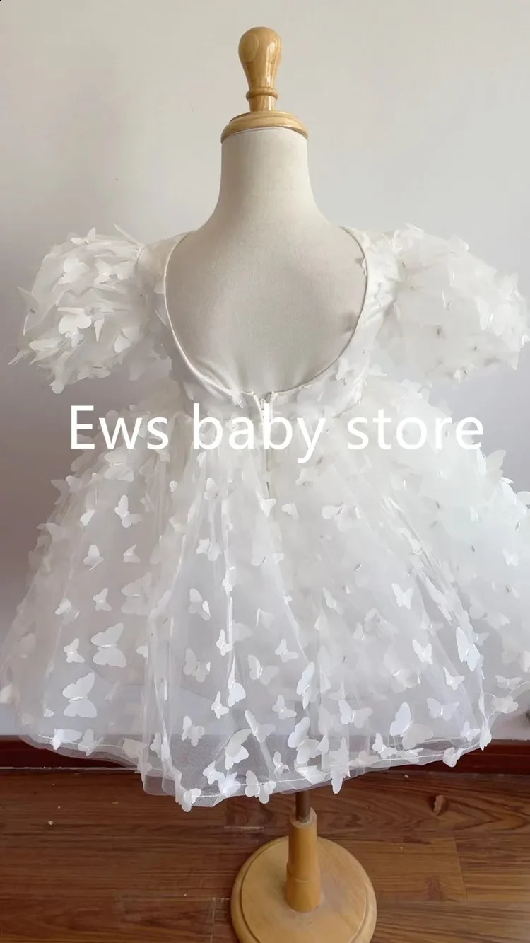 Fashion Baby Girl Dress Butterfly Puff Sleeve Child Tulle Princess Dress For Vestido Pageant Party Birthday A3743 250519