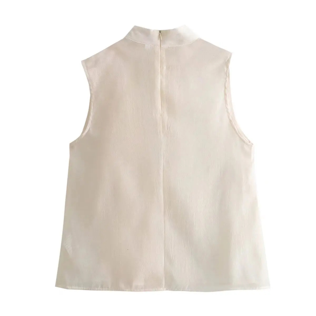 Zevity Women Chic Stand Collar Big Bow Tied Solid Color Casual Slim Blouse Lady Sleeveless Vest Shirt Zipper Tops LS9195 250520