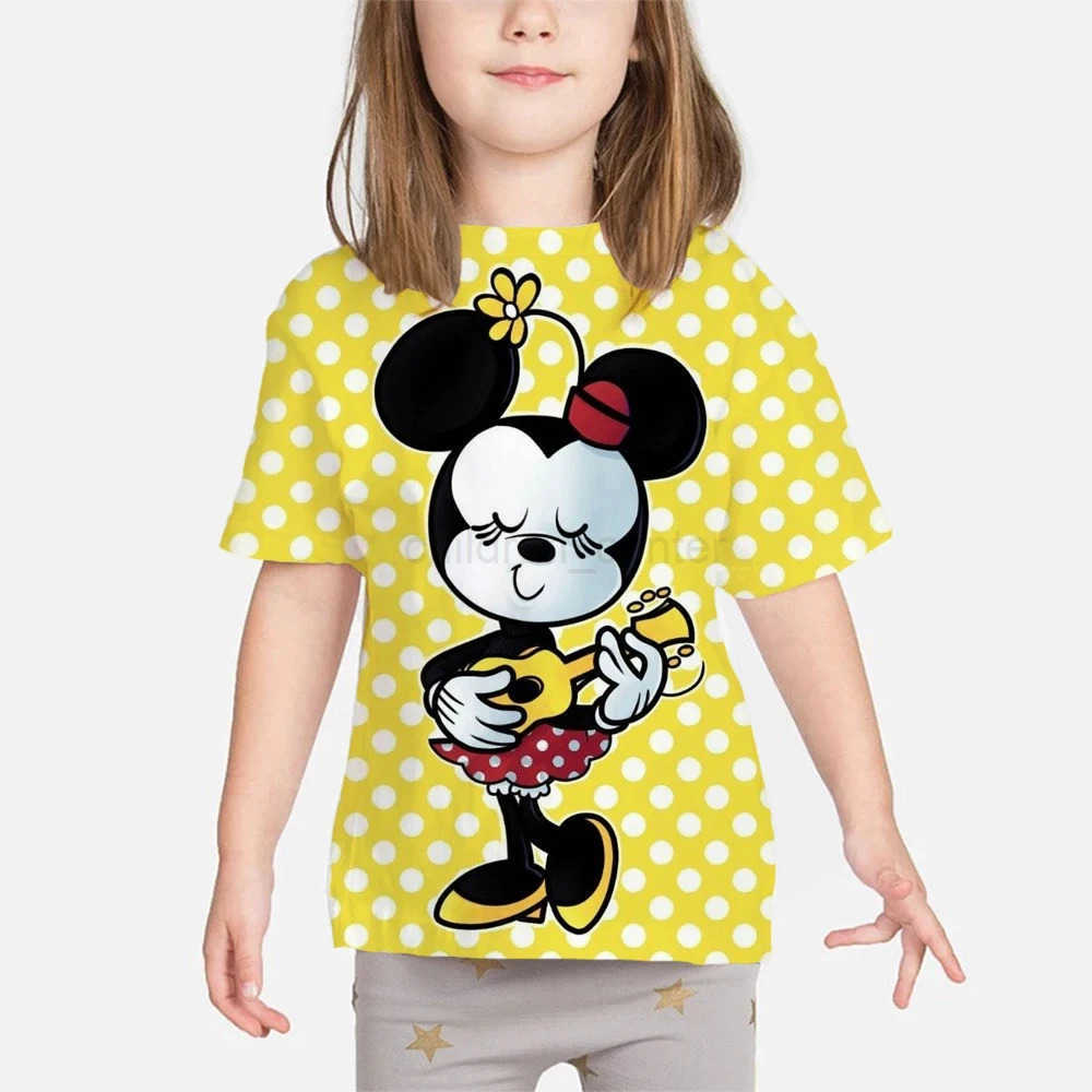 Disney New Summer Kids Cartoon T-Shirt Minnie Mouse Short Sleeve Fashion Breathable Casual Adult Kids Teen Identical 3d Casual T-Shirt W250520