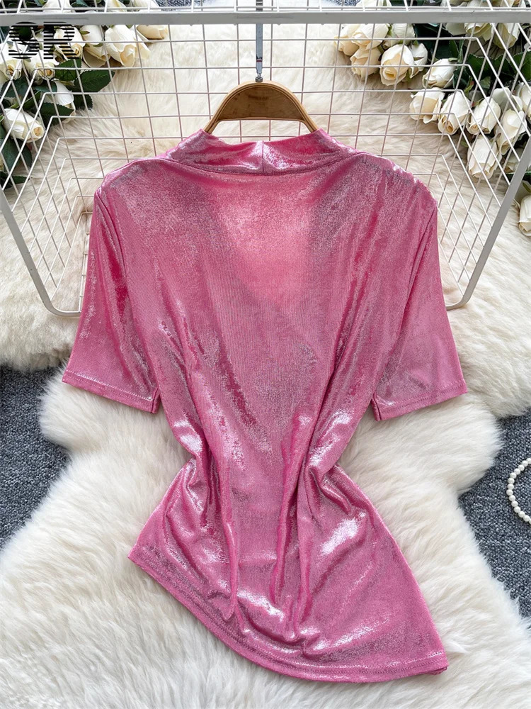 SINGREINY Women Sexy Streetwear Blouse Ladies Short Sleeves V Neck Split Shirts Summer Fashion Girl Slim Irregular Tops 250520