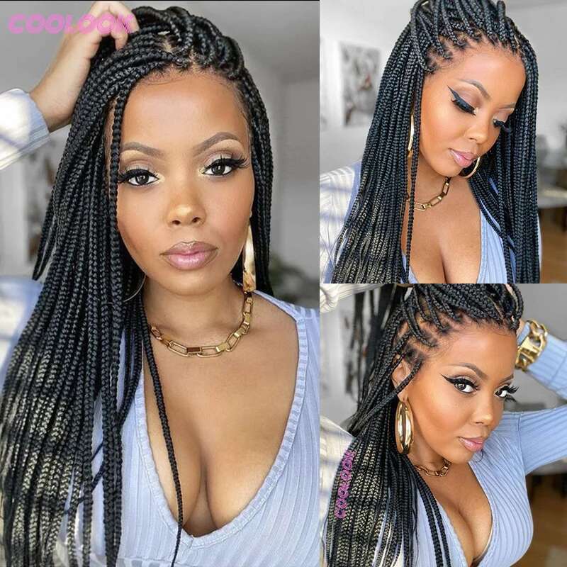 Cornrows Braided Wig Small Square Knotless Box Braids Wigs For Black Women With Baby Synthetic Long 36Inches Braiding Hair