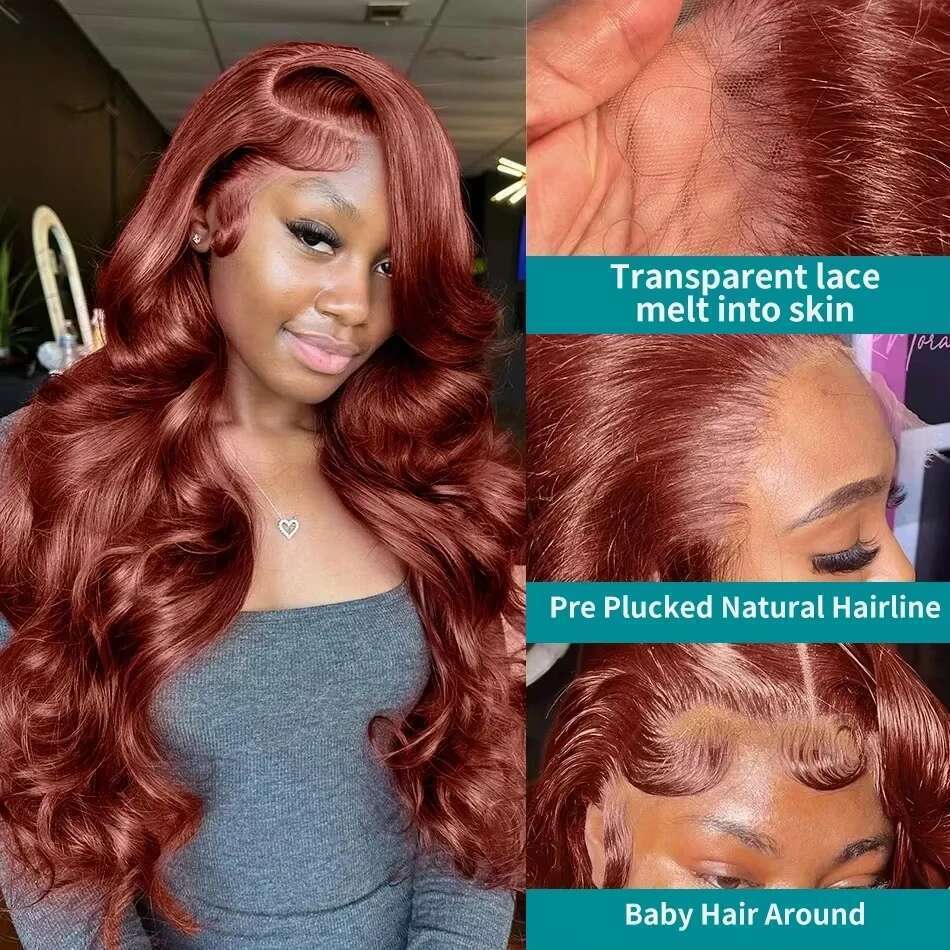 Mossily 250 Density Reddish Brown Body 13x4 HD Human Hair Wig Water Wave Pre Plucked 13x6 Lace Frontal Wigs
