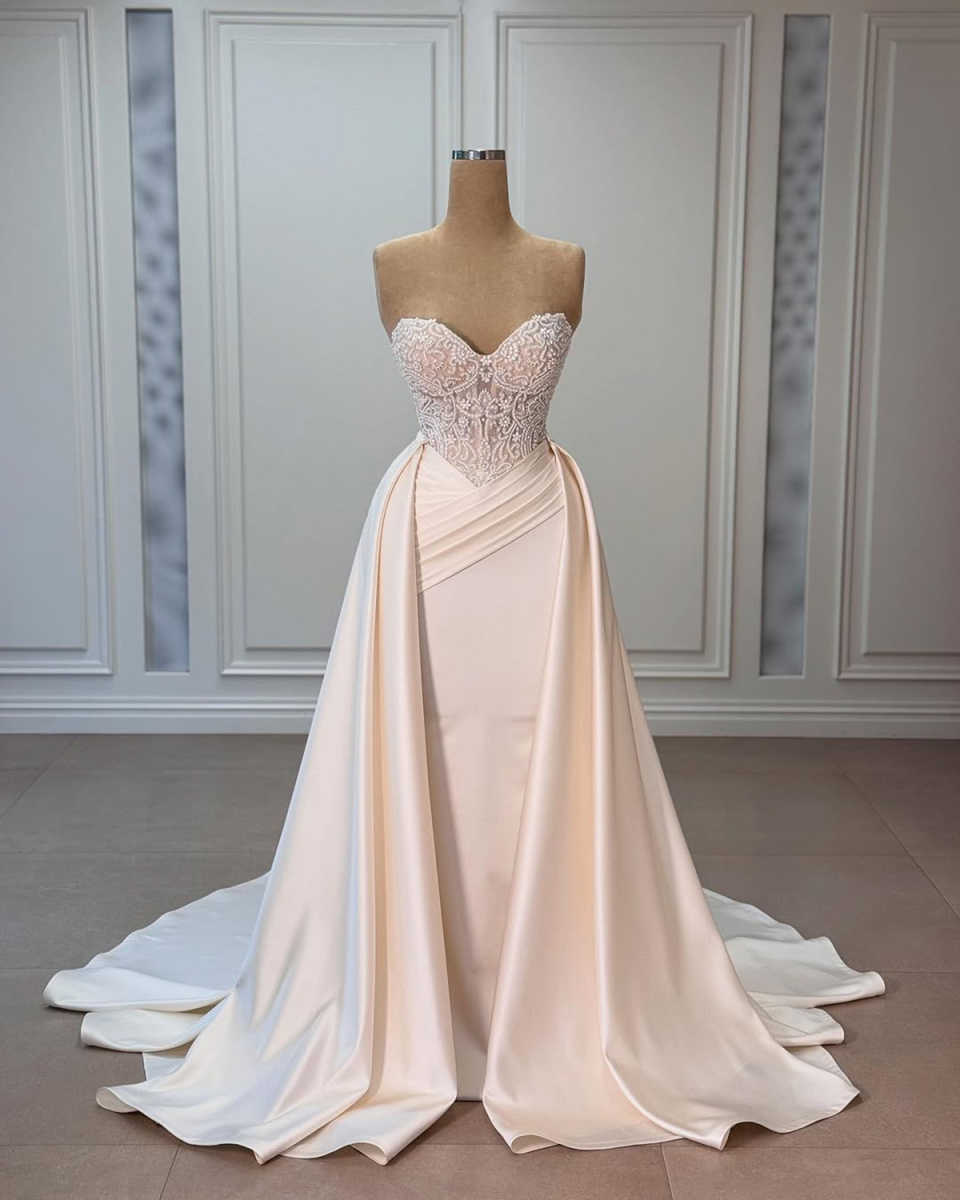 Simple Evening Dresses For Women Sweetheart Neck Sleeveless Gown Appliques Detachable Train Dress Party Customized Dress