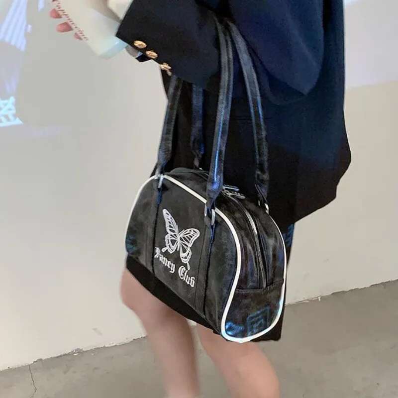 MBTI Vintage Y2k Womens Handbag Embroidery Butterfly Elegant Fashion Shoulder Casual Haruku Exquisite Female Boston Bag