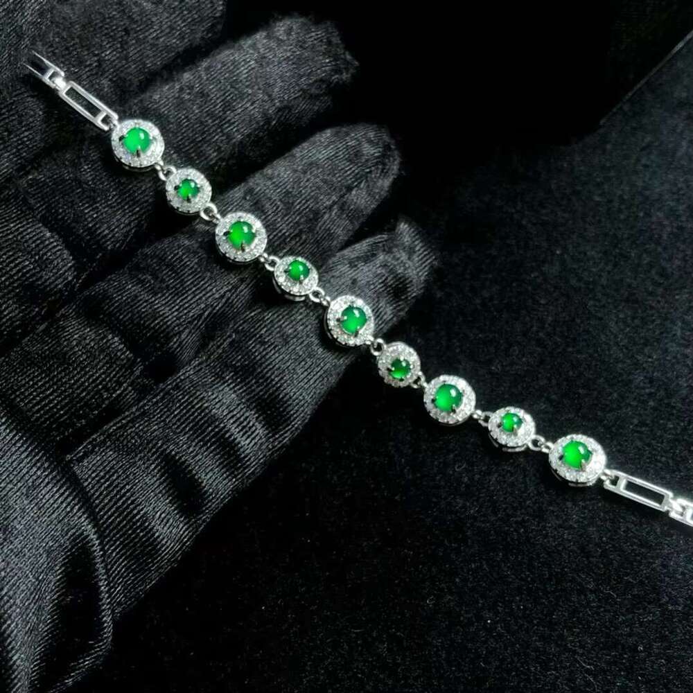 Lin Yinke unisex handmade jewelry - natural jade S sier inlaid bracelet, emerald style charm bracelet party