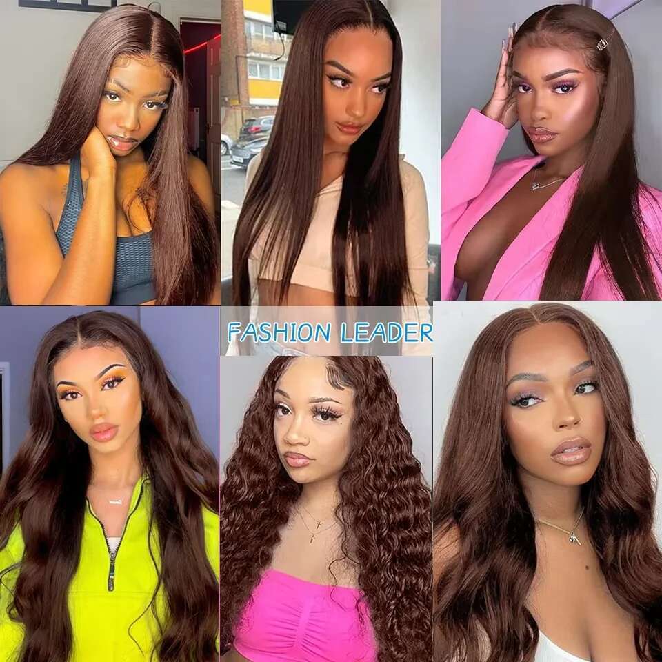 #4 Wig Chocolate Brown Straight 13X6 HD Lace Frontal Human Hair Wigs 200 Density 46 Inches For Women