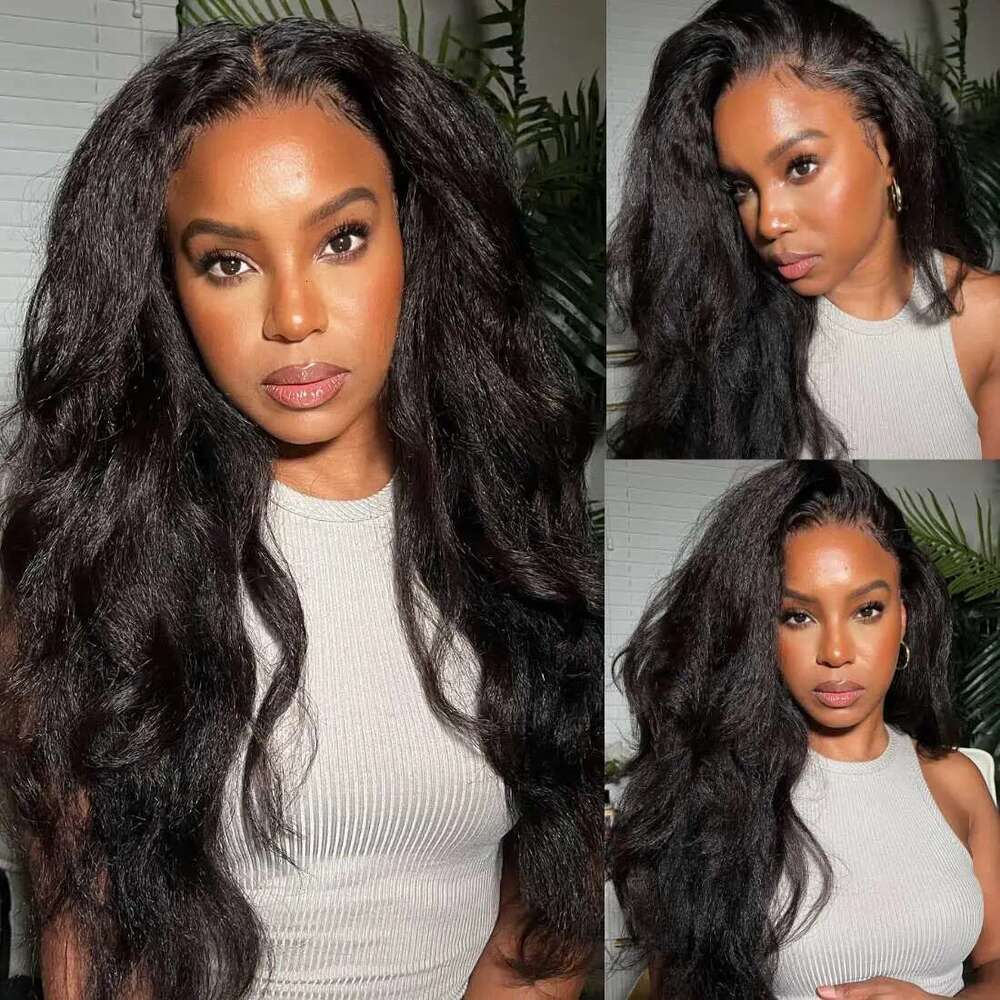 Wear Go Glueless Kinky Front Hair,Yaki Straight 13x4 Lace Frontal Wig Brazilian Human Hair Wigs