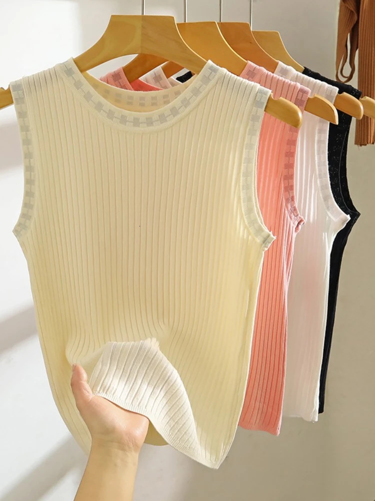 Knitted Tops Neck Summer Basic Shirts White Black Casual Sport Vest Off Shoulder Thin Womens Tank Top 250519
