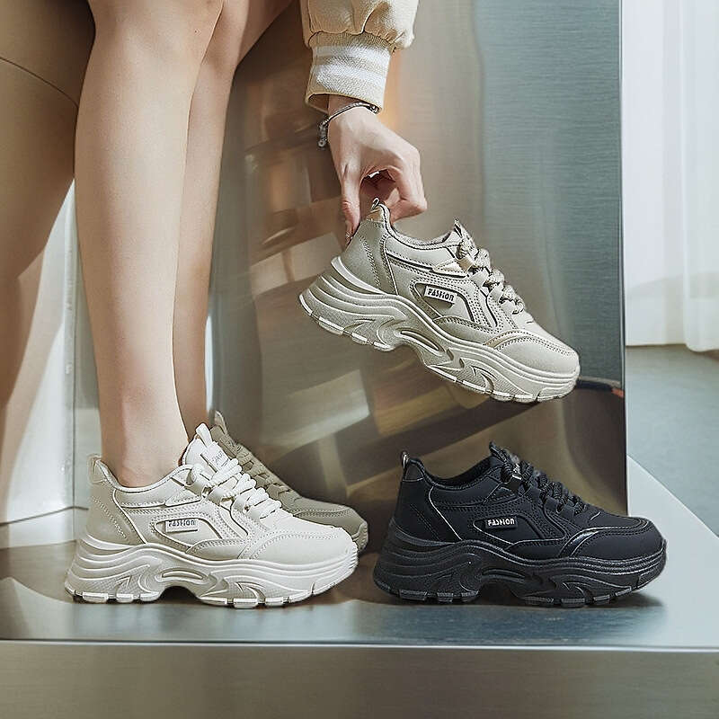 2024 autumn new breathable student sports height increasing casual ins Korean version leather low top dad shoes female 8821