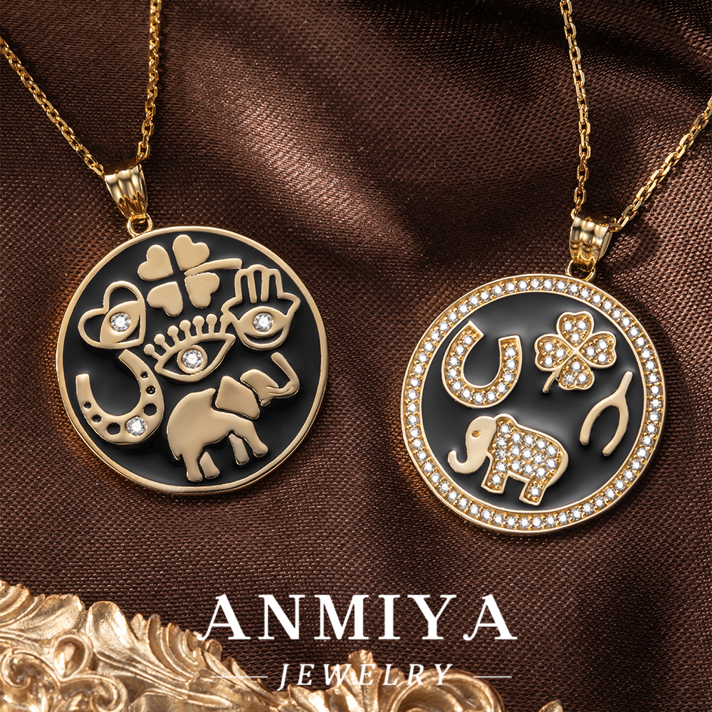 S925 Black Enamel Coin Pendant Necklace with Zircon Inlay, Blessing Pattern Jewelry, Gift Box Packaging