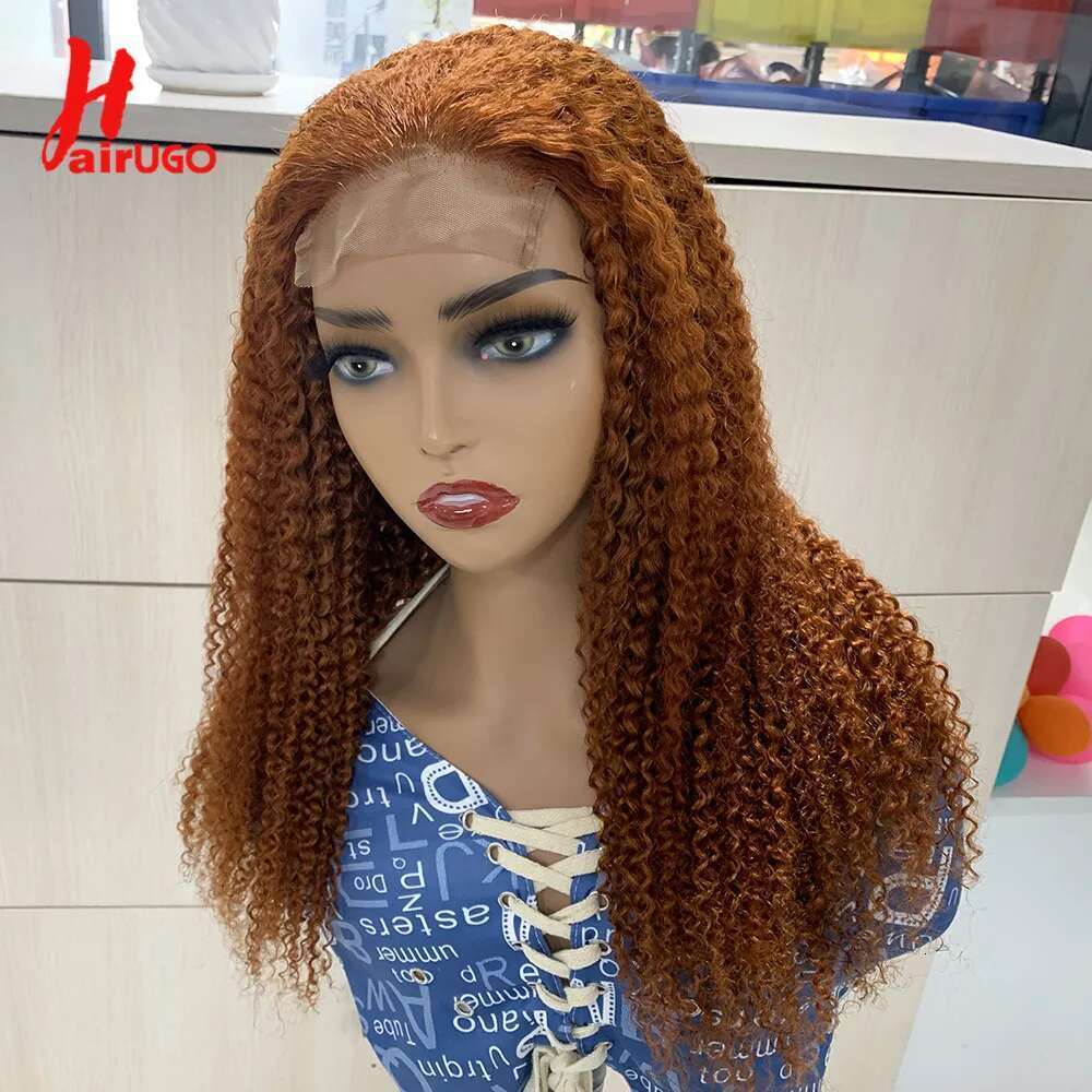 HairUGo Ginger Orange Kinky Curly 4x4 Human Wigs With Baby Hair Remy Preplucked Lace Closure Wig For Women
