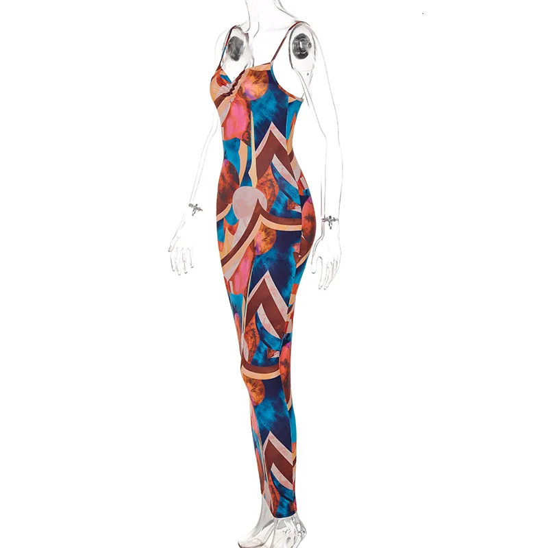 Tie Dye Print Ribbed Midi Dress For Women Summer Outfits Bodycon Side Slit Y2K Sexy Streetwear Long 250520
