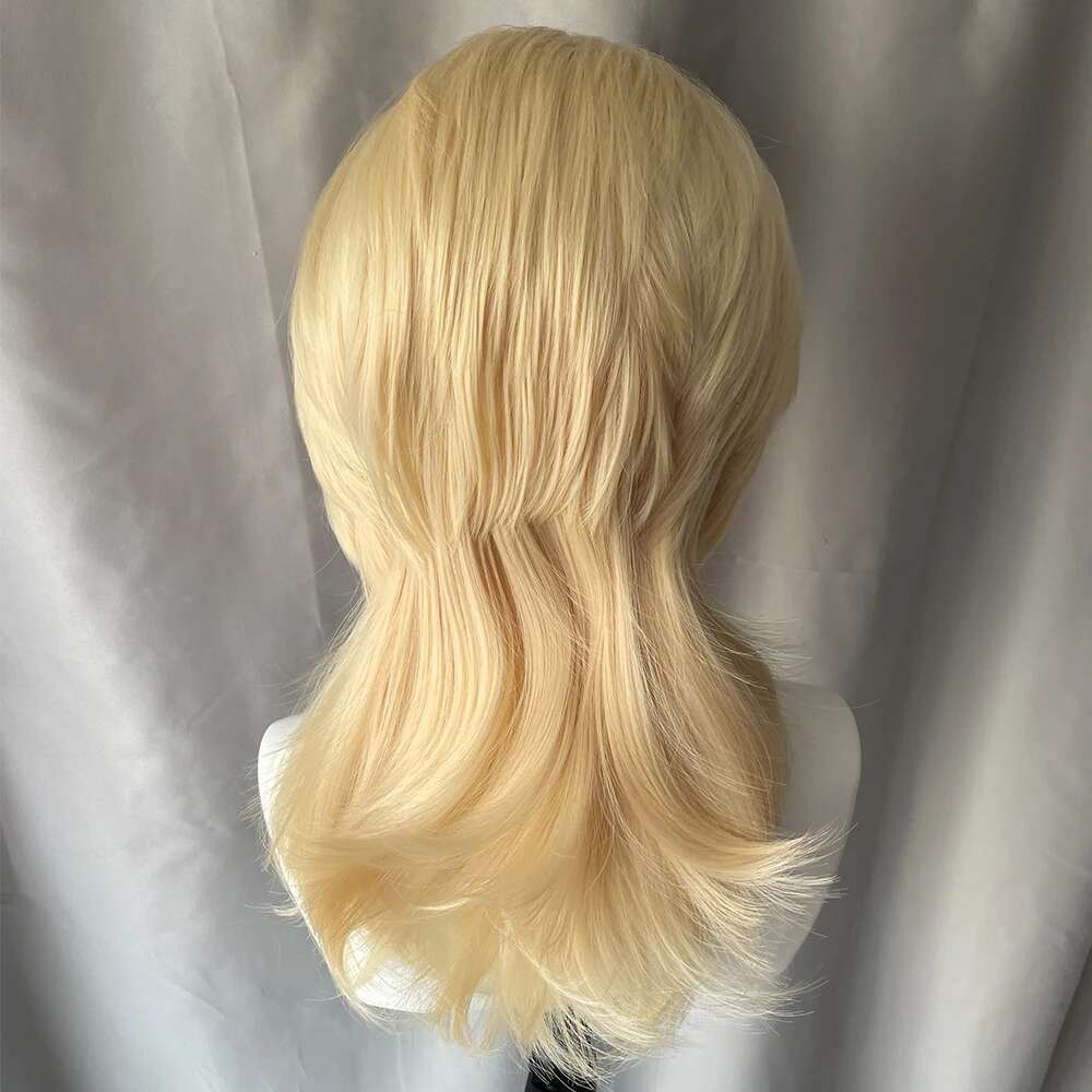 613 Blonde 13X4 Synthetic Lace Front Women Shoulder Length Mullet Cosplay Wigs for Men Half Hand Tied Glueless Natural