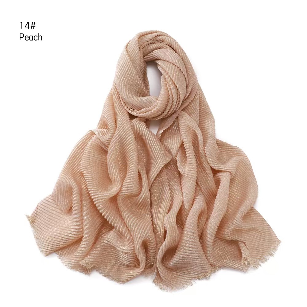 T755 gold and silver thread monochrome cotton and linen wrinkled scarf solid color short beard tassel headscarf shawl