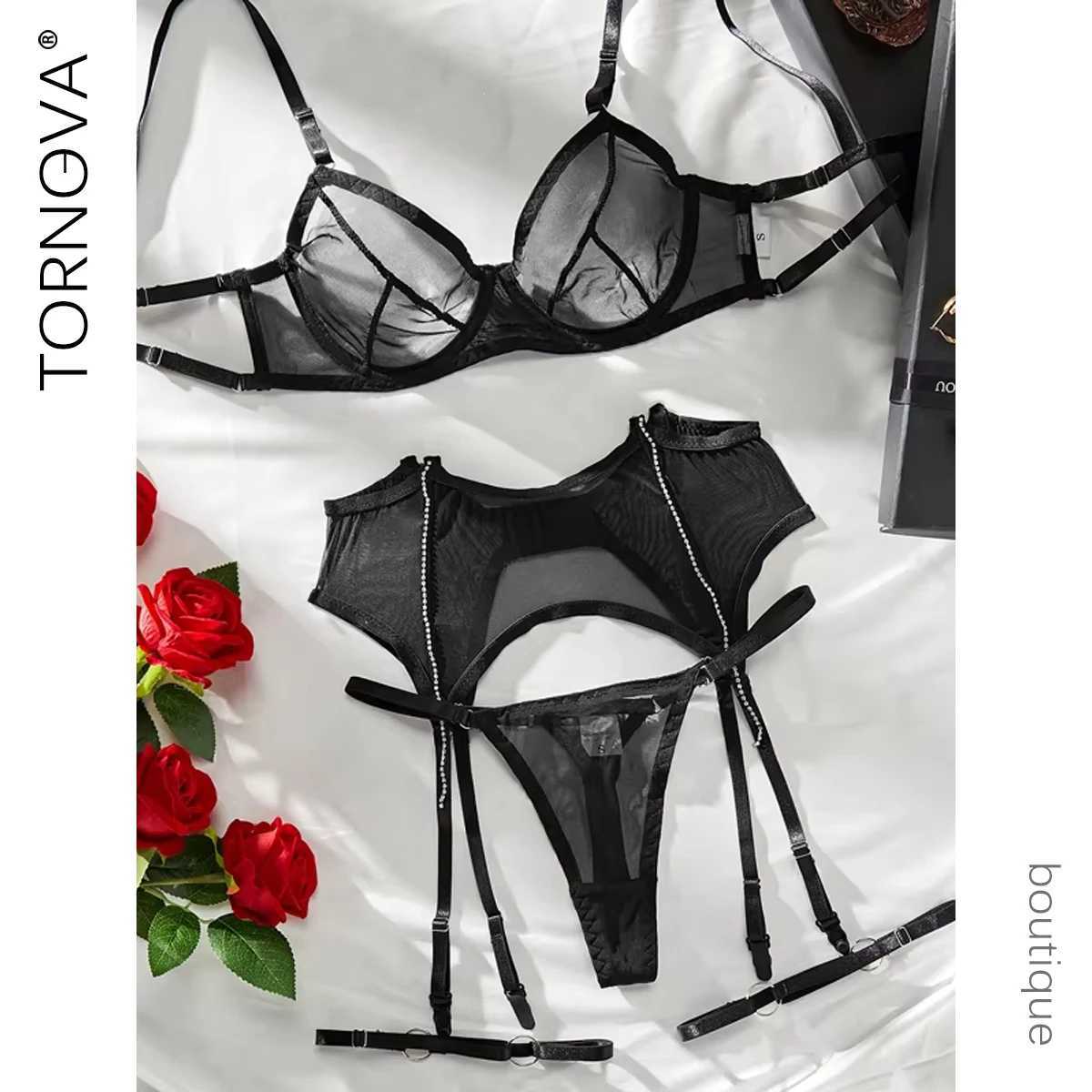Sexy Mesh Lingerie Set Fashion New Drill Decorated Sexy See-through Sexy Mesh Garters Lingerie Set New R250520