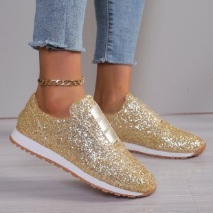 Large Size Casual Shoes New Sequined Cloth Shoes For Sports And Leisure Women Shallow Mouth Flat Bottom Round Toe Ddmysaturn