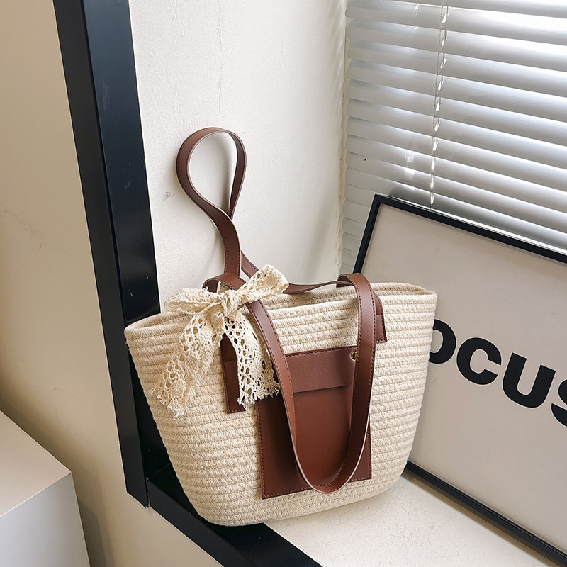 Free Delivery Designer Bag Summer Tote With Fashionable Contrasting Colors Large Capacity And Versatile Single Shoulder Crossbody Simple Texture Woven