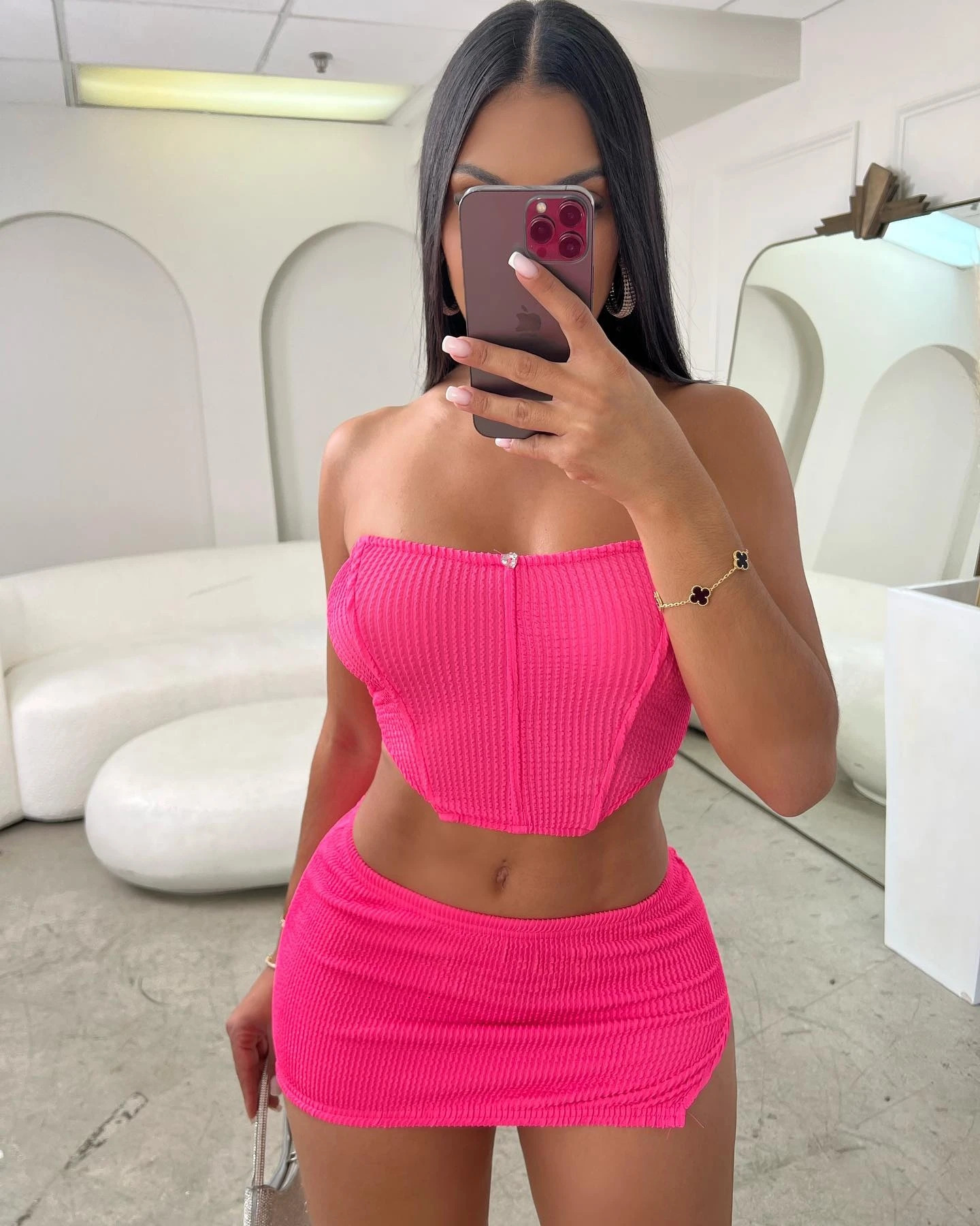 Womens sexy fishbone top slim slit short skirt fashion set twopiece 250520