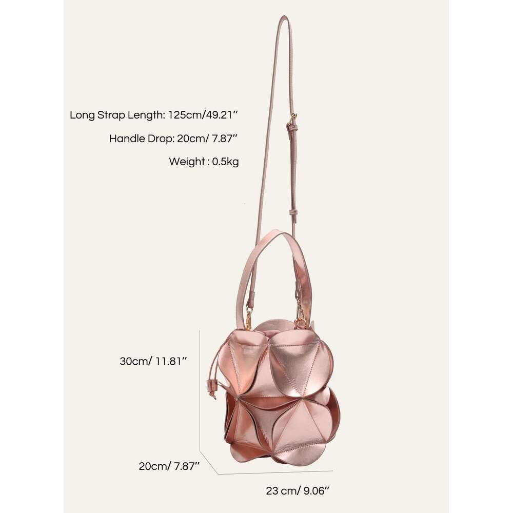 Fashionable Metallic PU Vegan Leather Shoulder Bag Women Flower Petal Patchwork Bucket Sweet Ladies Handbags Cross body