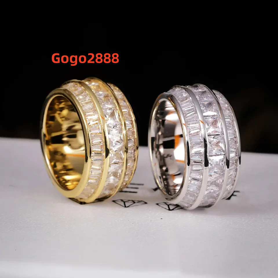 Flawless Jewelry Hip Hop Rings VVS D Color Moissanite Stone Custom Silver Iced Out Ring for Gold Color Luxury Men Ring