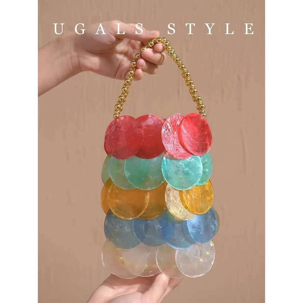 Womens Handbag Fashion Natural Shell Case Woven Handmade Bucket Beads Beading Shoulder Holiday Vacation Beach Bag