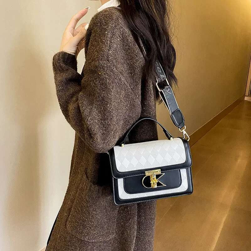Trendy New Personalized Shoulder Bag, PU Leather, Foreign Inspired, Color - Coordinated Small Square