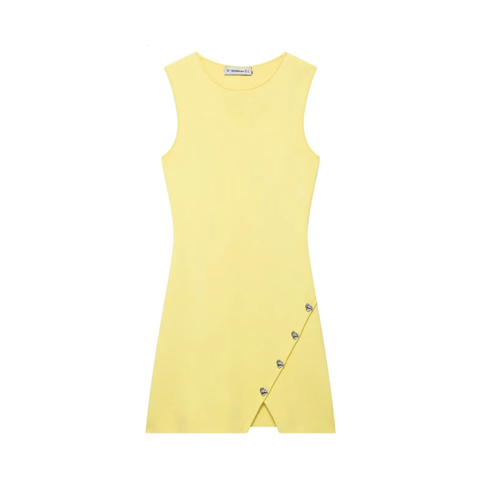 European and American style temperament slim irregular button sleeveless knitted dress 250520