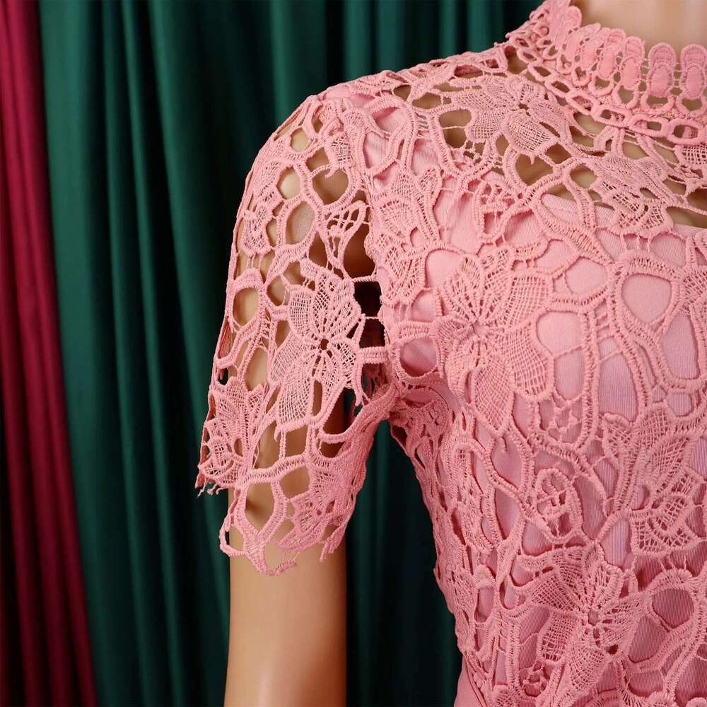 Elegant Jumpsuits & Rompers For Women O Neck Lace Patchwork Short Sleeve Sashes High Waisted Birthday Party Dinner Outfit