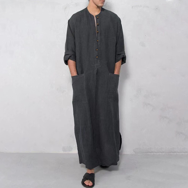 Designer Clothing Muslim Dubai New Men's Loose Stand Collar Portal Long Sleeve Ethnic Style Robe 2025 New Model