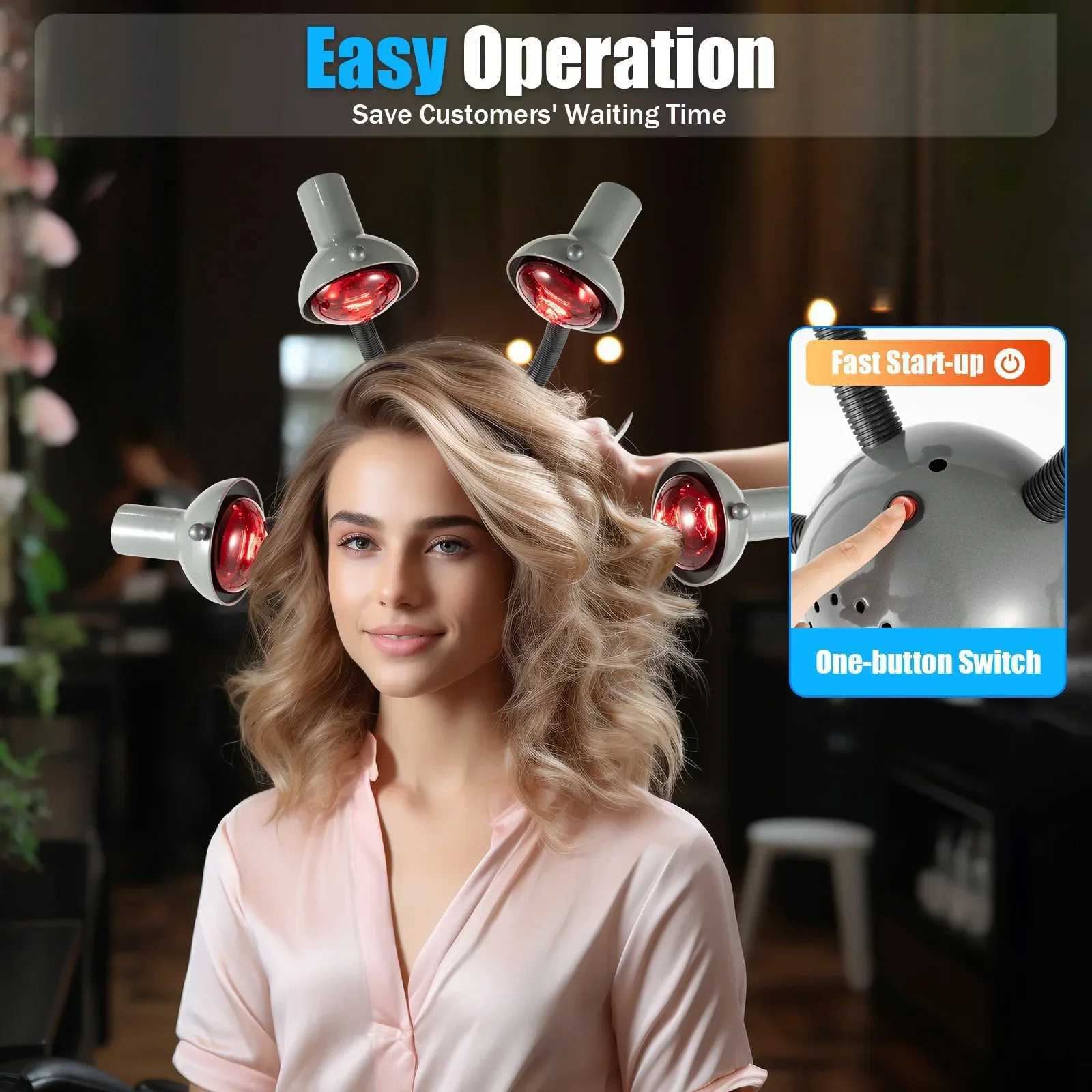 Hair Dryer 5 Head Infrared Heat Lamp Adjusting Height Styling Perming Dryer Salon Heat Lamp Chrome Arms Metal White z250520