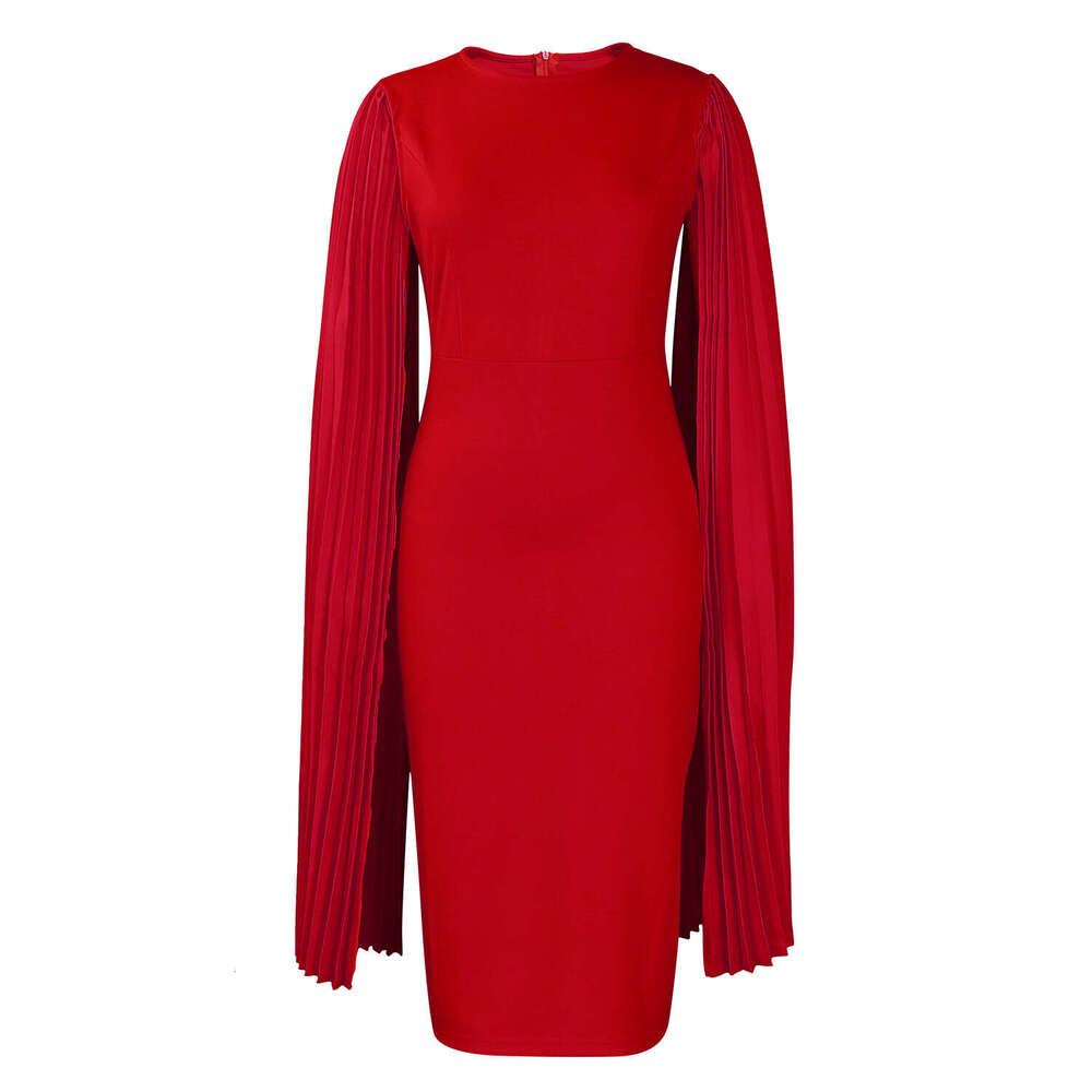 Women's Wear D3303 Women's Fashion Solid Color Round Neck Pleated Shawl Banquet Party Evening Dress