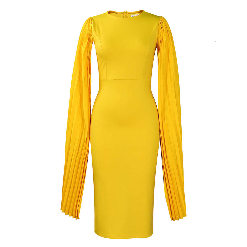 Women's Wear D3303 Women's Fashion Solid Color Round Neck Pleated Shawl Banquet Party Evening Dress
