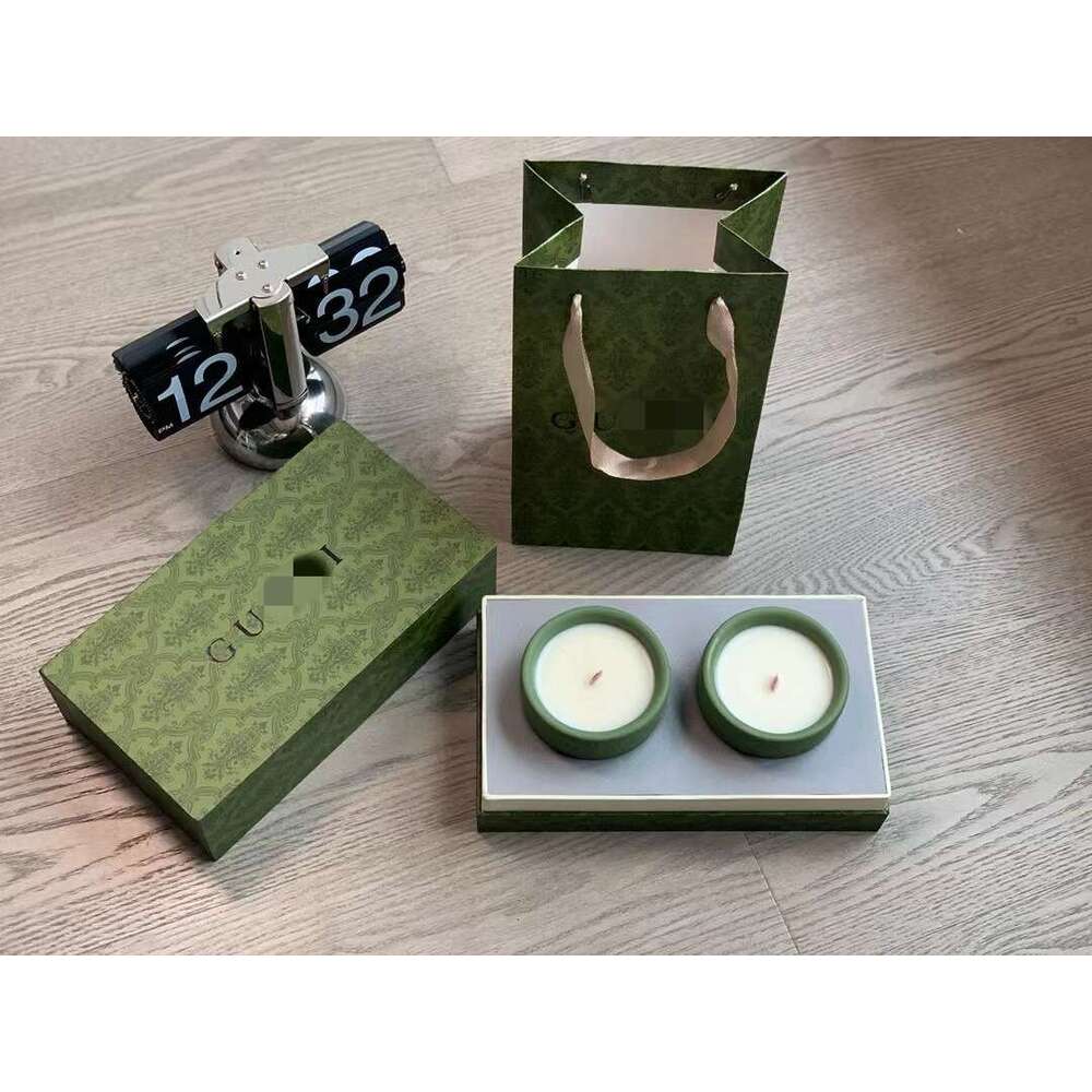 G Carving Avocado Green Cup Wall Home Aromatherapy Candle Two Pack Gift Set 12315