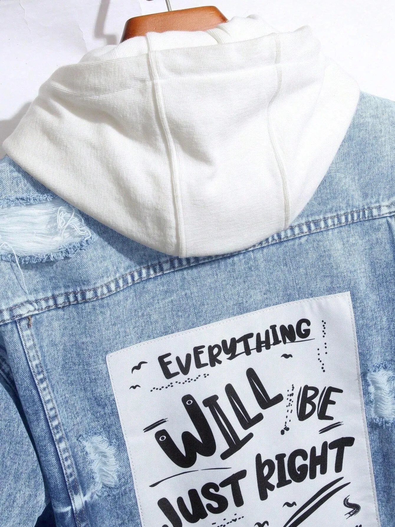1PC Mens Four Seasons Style Letter Stone Washed Light Blue Flight Jacket Daily American Street Casual Denim 250516