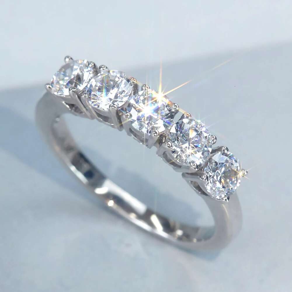 5 Stone 4mm 5mm Moissanite Engagement Rings for Women Brilliant Cut Diamond 925 Sterling Silver Stackable Promise Wedding Band
