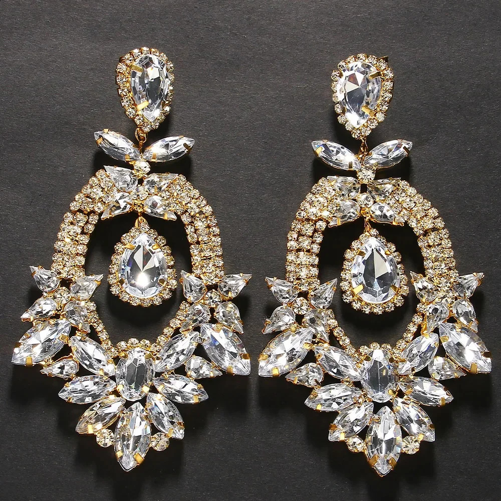 Statement Large Rhinestone Dangle Earrings Wedding for Women Prom Exaggerate Geometric Crystal Drop Earrings Jewelry Party 250519