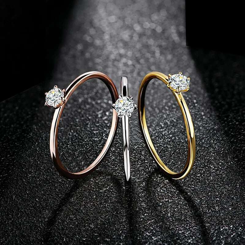 18K White Gold Plated Ring for Women 0.2ct Test Past D Moissanite Diamond Solitaire Ring Wedding Band Engagement Bridal