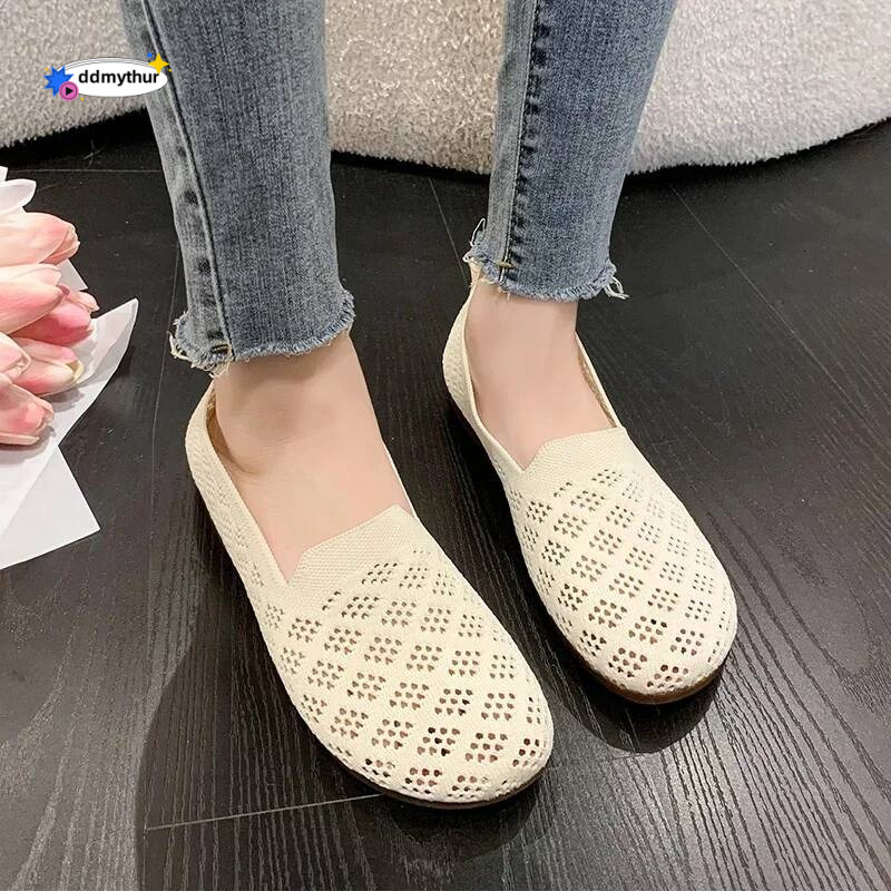 Summer Mesh Fabrics Breathable Flats Women Ventilate Lace Leisure Loafers Mom Shoes Comfort Casual Light Sneakers ddmythur