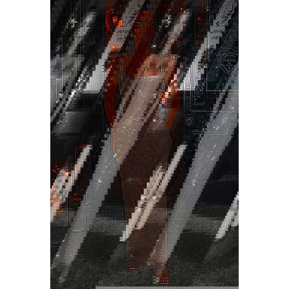 European and American 2025 autumn women's personalized street party sequin square neck slim fit dress new casual fashion trend clothing