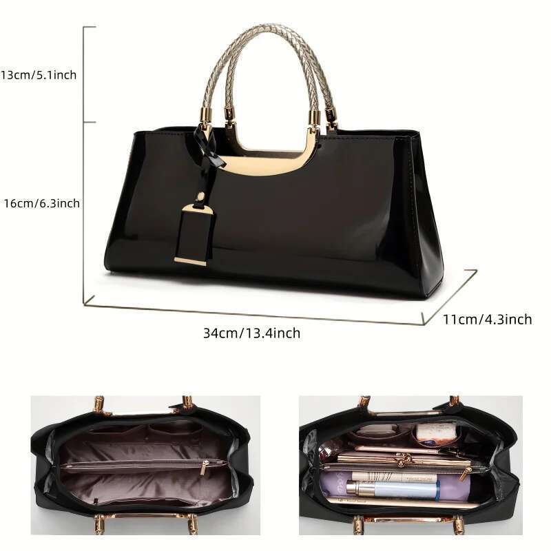 Elegant Ladies' Evening Handbag - Shoulder Bag, Patent Glossy PU Leather Crossbody Bag