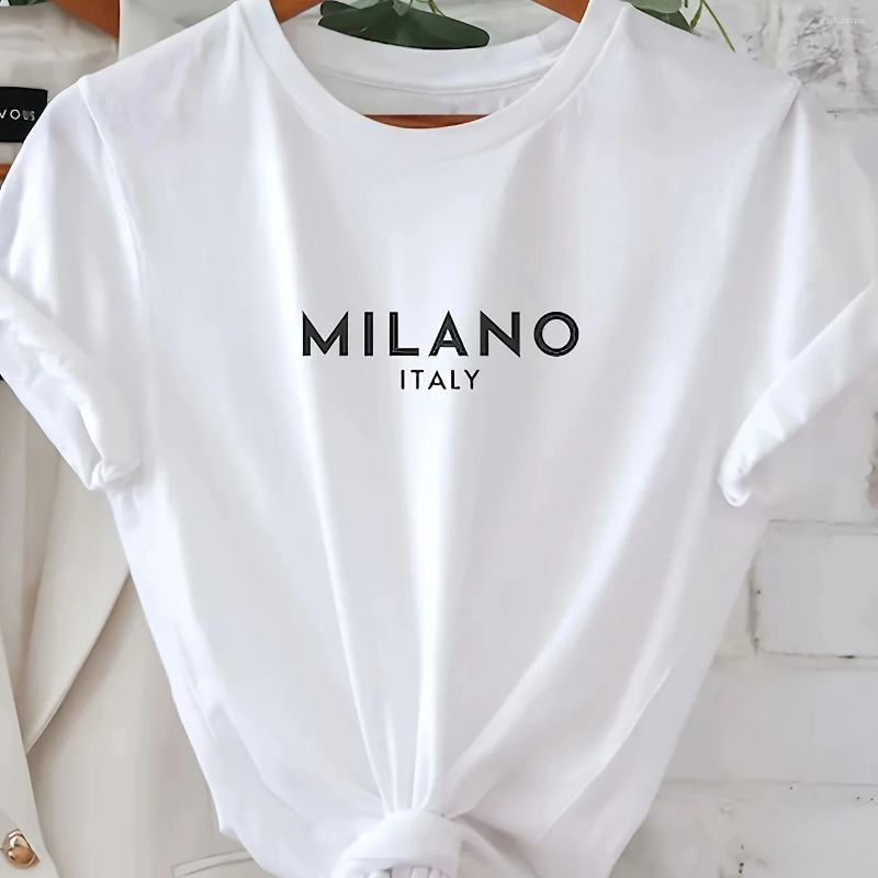 Women's T Shirts Letter Print Crew Neck T-Shirt Casual Short Sleeve For Spring & Summer Clothing Valentine's Day