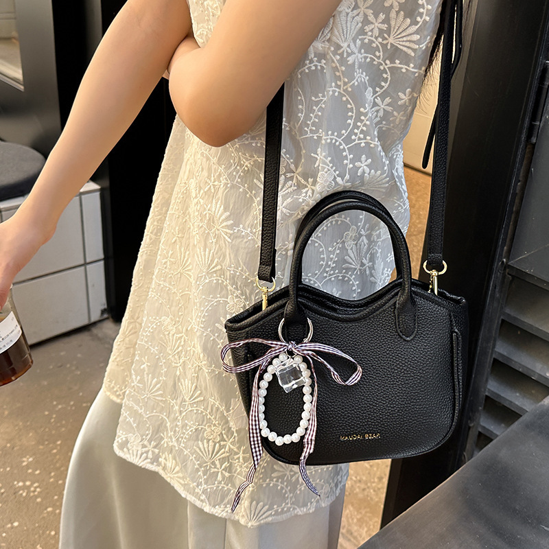 2025 Summer New Fashionable Simple Handbag Korean Version Butterfly Knot Niche Lychee Pattern Crossbody Bucket Bag
