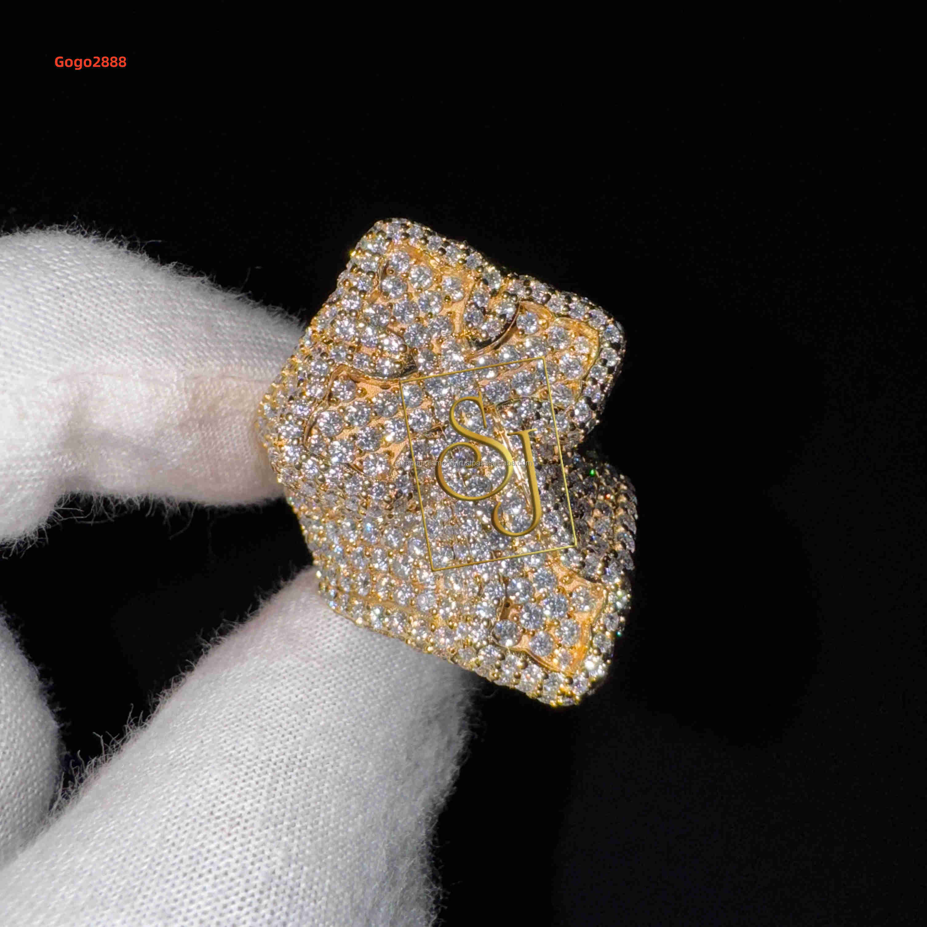 Wholesale Mens Custom 925 Solid Silver Pave Moissanite Diamond Tester Gold Plated Cross iced out Bling Ring for Rappers Hip Hop