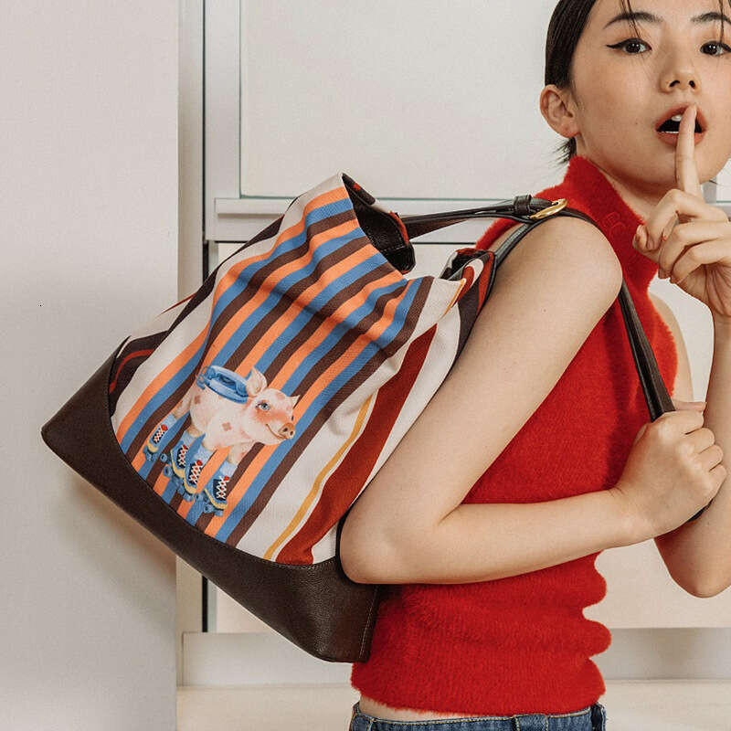 Women's Bags Designer Printed Canvas Tote For Women New Patchwork Leather Large Capacity Bucket Bag, Single Shoulder Crossbody Bag