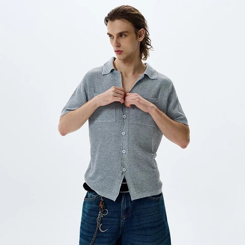 LUZHEN Summer Trendy Elegant Solid Color Knitted Short Sleeve Shirts Mens High Quality Fashion Temperament Tops JY1802 250520