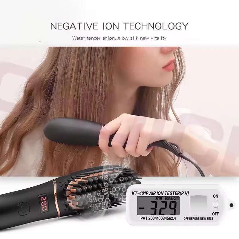 Home 2 in 1 electric LED display mini ion straight hair brush portable beard straightener