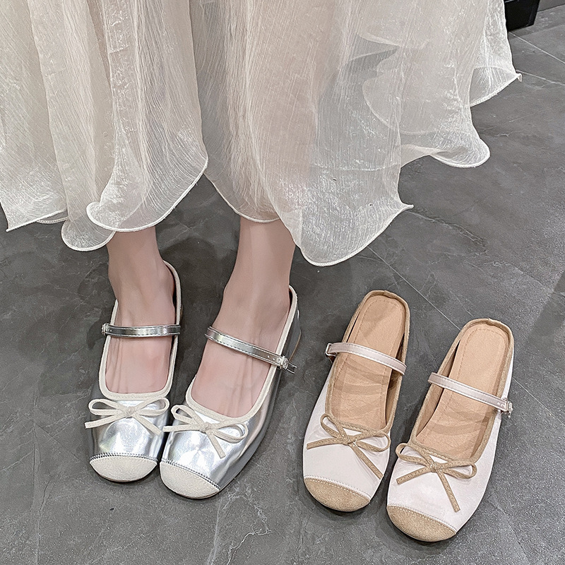 Free shipping Designer Women's Summer 2025 new half-slipper with a thick heel, height-increasing, fashionable bow, sweet and versatile, elegant s