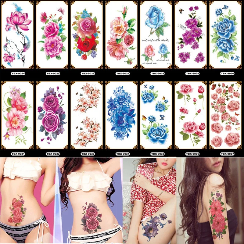 Wholesales 100Pcs Flolwer Temporary Tattoo Sticker 3D Beauty Flower Rose Body Tatoo stickers art pattern 250515