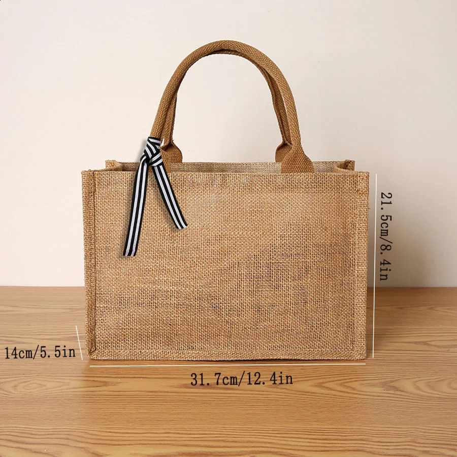 linen tote bag large capacity tote bag bow tie shoulder bag picnic travel storage bag 250516